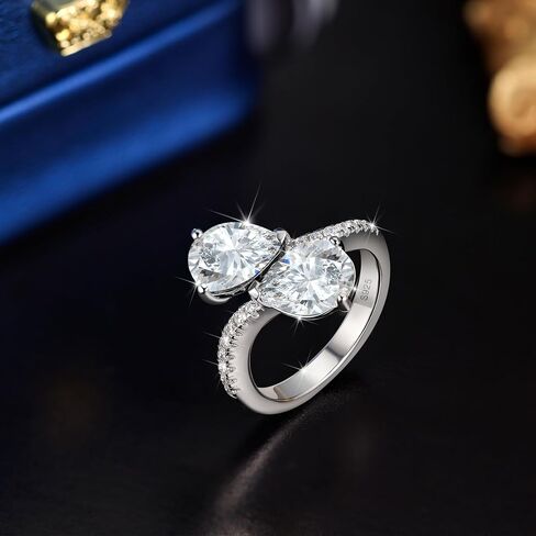 Toi et Moi Rings For Women, Sterling S925 Silver 2 Two Double Birthstone Rings For Wife, Personalized Rings Mother Daughter Ring Sisters Ring Couple Ring Engagement Ring Wedding Rings in Saudi Arabia