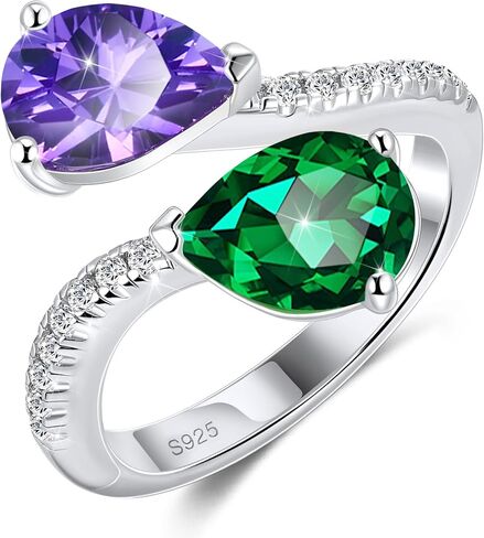 Toi et Moi Rings For Women, Sterling S925 Silver 2 Two Double Birthstone Rings For Wife, Personalized Rings Mother Daughter Ring Sisters Ring Couple Ring Engagement Ring Wedding Rings in Saudi Arabia