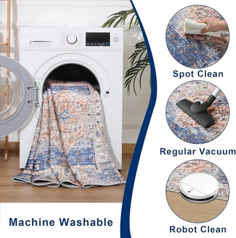 8'x10' Area Rug for Living Room Bedroom Machine Washable Non Slip Vintage Carpet Foldable Floor Cover Kitchen Accent Indoor Mat Throw Rug for Laundry Dining Room Bathroom Office, Grey in Kuwait