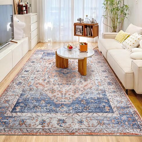 8'x10' Area Rug for Living Room Bedroom Machine Washable Non Slip Vintage Carpet Foldable Floor Cover Kitchen Accent Indoor Mat Throw Rug for Laundry Dining Room Bathroom Office, Grey in Kuwait
