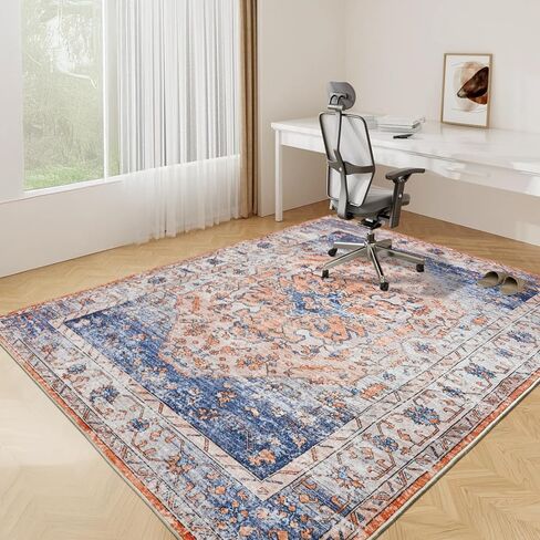 8'x10' Area Rug for Living Room Bedroom Machine Washable Non Slip Vintage Carpet Foldable Floor Cover Kitchen Accent Indoor Mat Throw Rug for Laundry Dining Room Bathroom Office, Grey in Kuwait