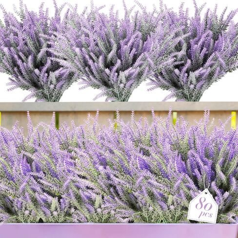 XunYee 60 Bundles Artificial Lavender Flowers UV Resistant Faux Plastic Flowers Faux Flowers Lavender Plants for Outdoor Garden Patio Window Box Office Table Centerpiece Indoor Decoration (Purple) in Saudi Arabia