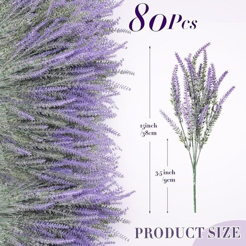 XunYee 60 Bundles Artificial Lavender Flowers UV Resistant Faux Plastic Flowers Faux Flowers Lavender Plants for Outdoor Garden Patio Window Box Office Table Centerpiece Indoor Decoration (Purple) in Saudi Arabia