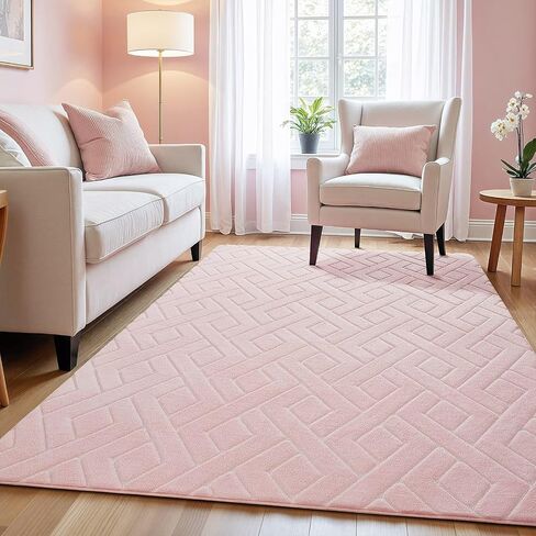 Ultra Soft Pink Area Rug for Girls Bedroom, 4x6 Modern Geometric Shag Rugs with Nonslip Backing for Living Room, Washable Fuzzy Carpet for Cozy Kids Room Nursery in Saudi Arabia