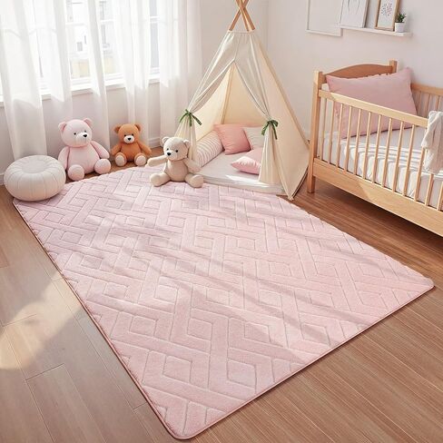 Ultra Soft Pink Area Rug for Girls Bedroom, 4x6 Modern Geometric Shag Rugs with Nonslip Backing for Living Room, Washable Fuzzy Carpet for Cozy Kids Room Nursery in Saudi Arabia