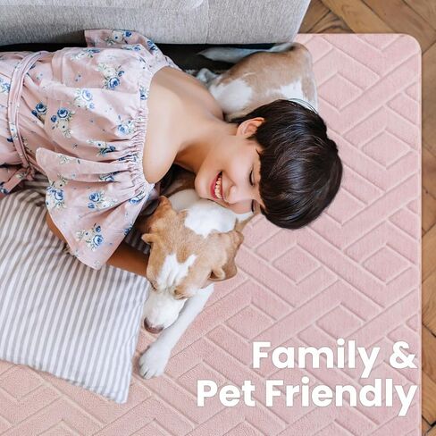 Ultra Soft Pink Area Rug for Girls Bedroom, 4x6 Modern Geometric Shag Rugs with Nonslip Backing for Living Room, Washable Fuzzy Carpet for Cozy Kids Room Nursery in Saudi Arabia
