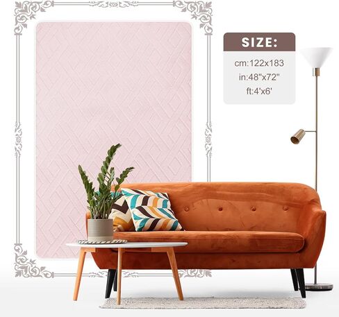 Ultra Soft Pink Area Rug for Girls Bedroom, 4x6 Modern Geometric Shag Rugs with Nonslip Backing for Living Room, Washable Fuzzy Carpet for Cozy Kids Room Nursery in Saudi Arabia