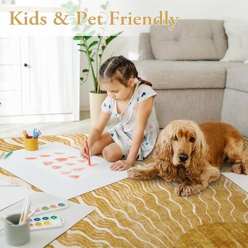 Boho Washable 5x7, Sun Print Soft Nursery Rug for Bedroom Ultra-Thin Kids Non Slip, Stain Resistant Classroom Carpet for Living Room Office (5'x 7', Gold/Multi) in Saudi Arabia