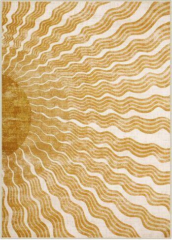 Boho Washable 5x7, Sun Print Soft Nursery Rug for Bedroom Ultra-Thin Kids Non Slip, Stain Resistant Classroom Carpet for Living Room Office (5'x 7', Gold/Multi) in Saudi Arabia