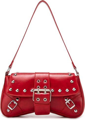 Women's Shoulder Bag Y2K Purses 90s Studded Rivet Punk Handbag Red Leather Purses summer bags for women 2025 trendy in Kuwait