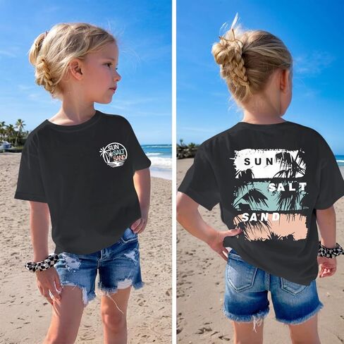Girl's Hawaiian Graphic Tees Kids Cute Preppy Shirts Beach Tshirt Letter Printed Loose Fit Casual Summer Tops in Saudi Arabia