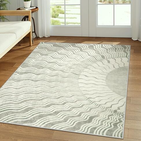Boho Washable 5x7, Sun Print Soft Nursery Rug for Bedroom Ultra-Thin Kids Non Slip, Stain Resistant Classroom Carpet for Living Room Office (5'x 7', Gold/Multi) in Saudi Arabia
