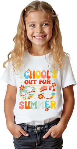 MODNTOGA Girl Last Day of School Shirt Big Kid School's Out for Summer T-Shirt Flower Sunglasses Graphic Short Sleeve Tee Top in Kuwait