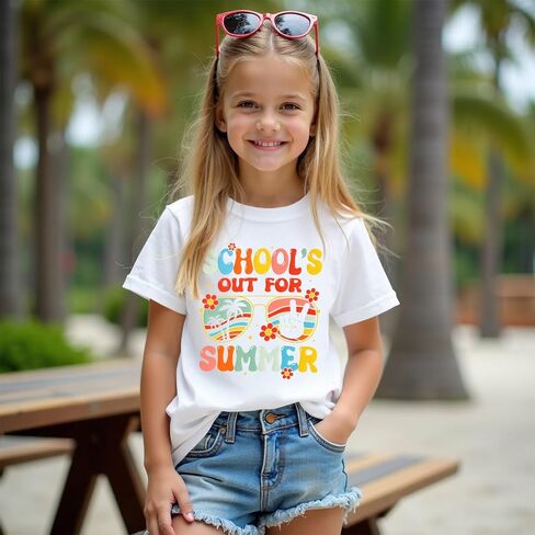 MODNTOGA Girl Last Day of School Shirt Big Kid School's Out for Summer T-Shirt Flower Sunglasses Graphic Short Sleeve Tee Top in Kuwait