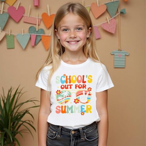MODNTOGA Girl Last Day of School Shirt Big Kid School's Out for Summer T-Shirt Flower Sunglasses Graphic Short Sleeve Tee Top in Kuwait
