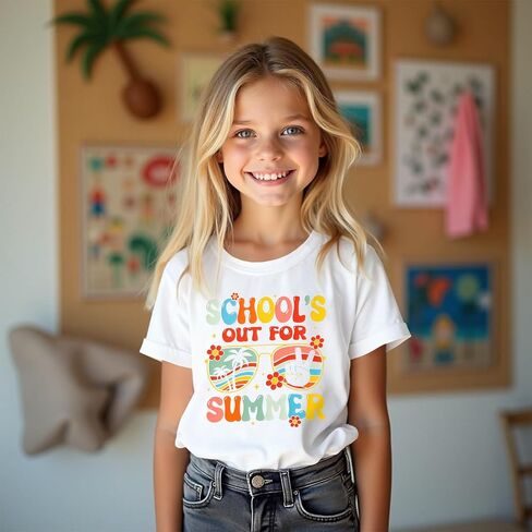 MODNTOGA Girl Last Day of School Shirt Big Kid School's Out for Summer T-Shirt Flower Sunglasses Graphic Short Sleeve Tee Top in Kuwait