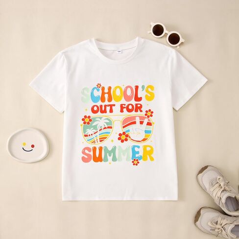 MODNTOGA Girl Last Day of School Shirt Big Kid School's Out for Summer T-Shirt Flower Sunglasses Graphic Short Sleeve Tee Top in Kuwait
