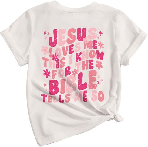 Girl's Christian Graphic Tees Jesus Loves Me Shirts for Kids Cute Faith Floral Tshirt Religious Bible Verse Tops in Saudi Arabia