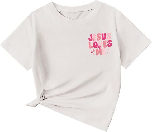 Girl's Christian Graphic Tees Jesus Loves Me Shirts for Kids Cute Faith Floral Tshirt Religious Bible Verse Tops in Saudi Arabia