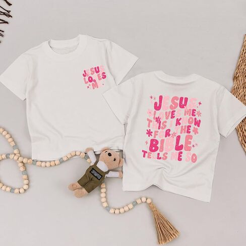 Girl's Christian Graphic Tees Jesus Loves Me Shirts for Kids Cute Faith Floral Tshirt Religious Bible Verse Tops in Saudi Arabia