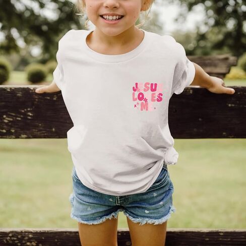 Girl's Christian Graphic Tees Jesus Loves Me Shirts for Kids Cute Faith Floral Tshirt Religious Bible Verse Tops in Saudi Arabia