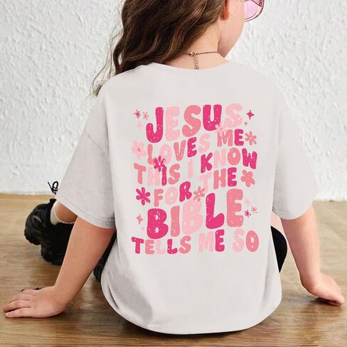 Girl's Christian Graphic Tees Jesus Loves Me Shirts for Kids Cute Faith Floral Tshirt Religious Bible Verse Tops in Saudi Arabia