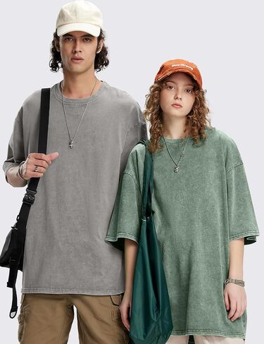 Eisctnd Men Oversized T Shirts, 4 Pack Heavy Cotton Vintage Tee Loose Fit Short Sleeve Casual Basic Washed Unisex Tops in Kuwait
