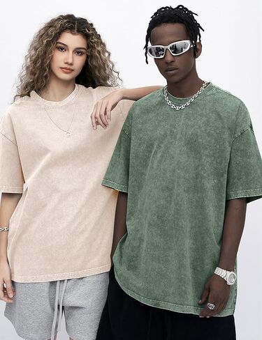 Eisctnd Men Oversized T Shirts, 4 Pack Heavy Cotton Vintage Tee Loose Fit Short Sleeve Casual Basic Washed Unisex Tops in Kuwait
