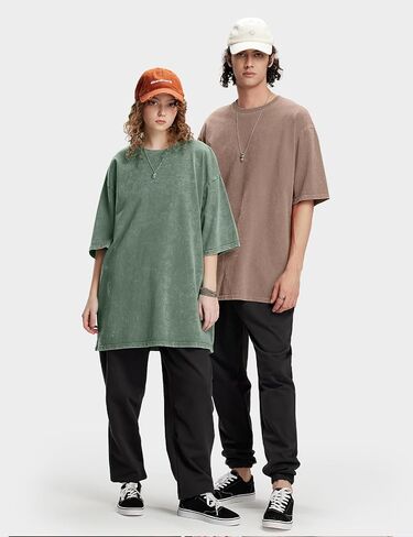 Eisctnd Men Oversized T Shirts, 4 Pack Heavy Cotton Vintage Tee Loose Fit Short Sleeve Casual Basic Washed Unisex Tops in Kuwait