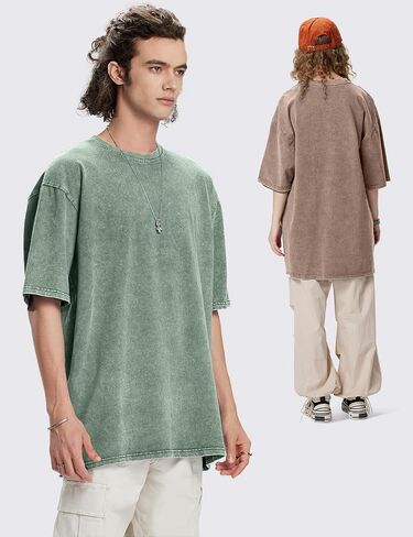 Eisctnd Men Oversized T Shirts, 4 Pack Heavy Cotton Vintage Tee Loose Fit Short Sleeve Casual Basic Washed Unisex Tops in Kuwait