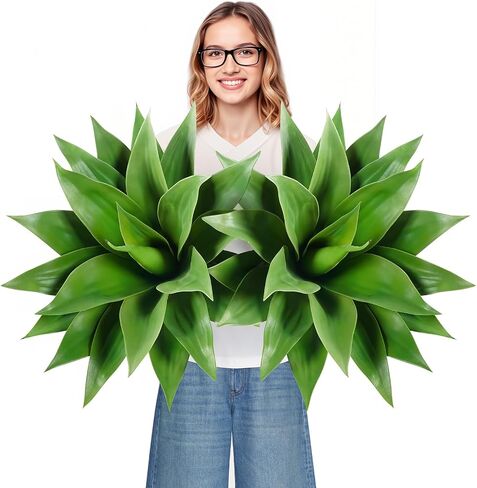 Velener Artificial Agave Plant Set, 28 Inch, Faux Aesthetic Plants for Home Decor, Realistic UV Resistant Fake Agave Plants Without Pot, Set of 2 in Saudi Arabia