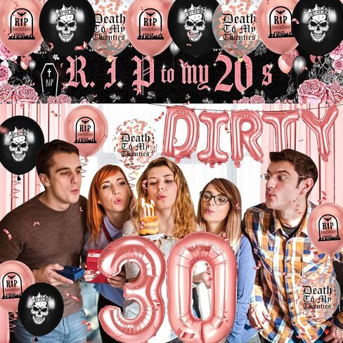 Dirty 30th Birthday Party Decorations for Her Him Death to My 20s Rip to My 20s Banner Balloons Birthday Decorations Black 30th Birthday Balloons Decorations for Women Men Dirty 30 Birthday Supplies in Saudi Arabia