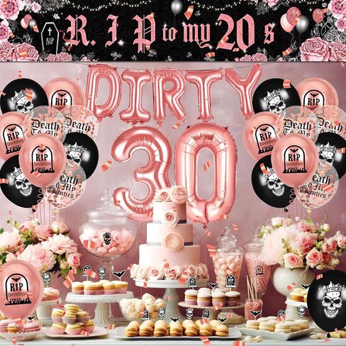 Dirty 30th Birthday Party Decorations for Her Him Death to My 20s Rip to My 20s Banner Balloons Birthday Decorations Black 30th Birthday Balloons Decorations for Women Men Dirty 30 Birthday Supplies in Saudi Arabia