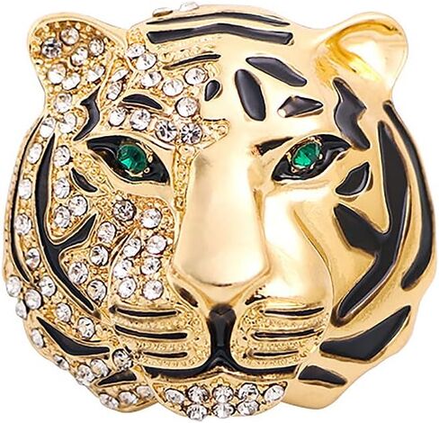 Vintage Punk Tiger Head Brooch Pin - Rhinestone Crystal Animal Suit Pin, Retro Gold Silver Badge Lapel Pin for Men Women Girls in Saudi Arabia