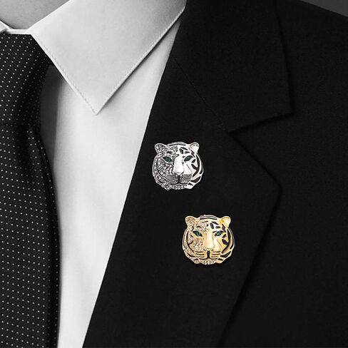 Vintage Punk Tiger Head Brooch Pin - Rhinestone Crystal Animal Suit Pin, Retro Gold Silver Badge Lapel Pin for Men Women Girls in Saudi Arabia
