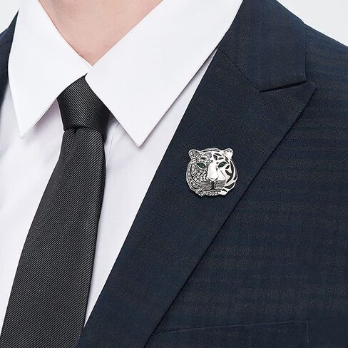 Vintage Punk Tiger Head Brooch Pin - Rhinestone Crystal Animal Suit Pin, Retro Gold Silver Badge Lapel Pin for Men Women Girls in Saudi Arabia