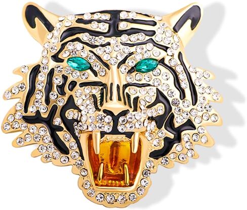 Vintage Punk Tiger Head Brooch Pin - Rhinestone Crystal Animal Suit Pin, Retro Gold Silver Badge Lapel Pin for Men Women Girls in Saudi Arabia