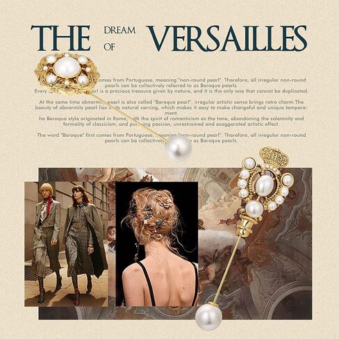 SHE'S FREE STYLE JUST FOR YOU [Versailles Dream] Vintage crown flower brooches and pins for women, Pearl brooch pins Metal Plating Process safety pins Baroque Style jewelry pins and brooches in Saudi Arabia