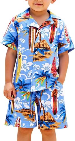 Little Bitty Toddler Boys Hawaiian Shirt & Short Set Beach Shirts for Kids Printed Casual Outfit 2 Piece Clothes with Pockets in Saudi Arabia