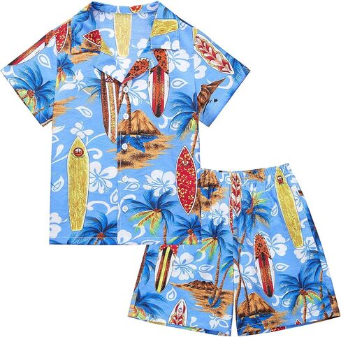 Little Bitty Toddler Boys Hawaiian Shirt & Short Set Beach Shirts for Kids Printed Casual Outfit 2 Piece Clothes with Pockets in Saudi Arabia