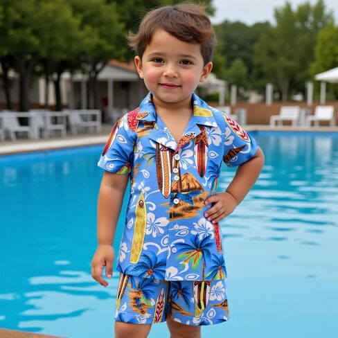 Little Bitty Toddler Boys Hawaiian Shirt & Short Set Beach Shirts for Kids Printed Casual Outfit 2 Piece Clothes with Pockets in Saudi Arabia