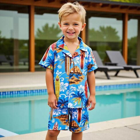 Little Bitty Toddler Boys Hawaiian Shirt & Short Set Beach Shirts for Kids Printed Casual Outfit 2 Piece Clothes with Pockets in Saudi Arabia