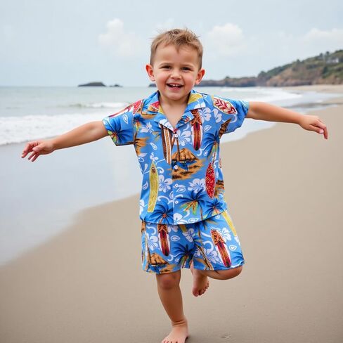 Little Bitty Toddler Boys Hawaiian Shirt & Short Set Beach Shirts for Kids Printed Casual Outfit 2 Piece Clothes with Pockets in Saudi Arabia