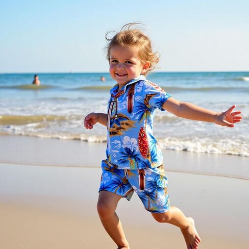 Little Bitty Toddler Boys Hawaiian Shirt & Short Set Beach Shirts for Kids Printed Casual Outfit 2 Piece Clothes with Pockets in Saudi Arabia