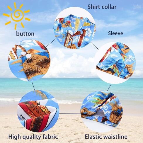 Little Bitty Toddler Boys Hawaiian Shirt & Short Set Beach Shirts for Kids Printed Casual Outfit 2 Piece Clothes with Pockets in Saudi Arabia