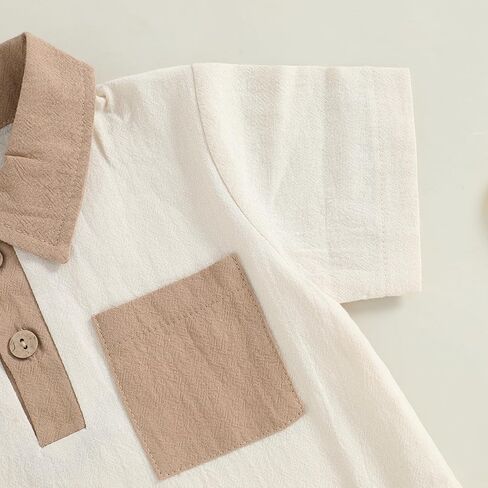 Toddler Boy Summer Clothes Button Lapel Collar T-Shirt & Casual Shorts Cotton Line 2Pcs Outfits in Kuwait