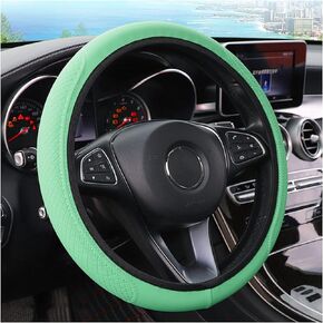 LoyaForba Leather Car Steering Wheel Cover, Elastic Breathable Anti-Slip Steering Wheel Protector, Car Interior Accessories for Men Women, Universal 15 Inch for Most Cars (Black/Green)