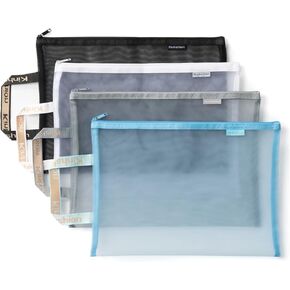 Mesh Zipper Pouch, Lightweight Nylon File Folders, A4 Document Organizer Clearly Visible Mesh Zip Bag, Suitable for School Office Travel Supplies (Double-Layer Mesh)