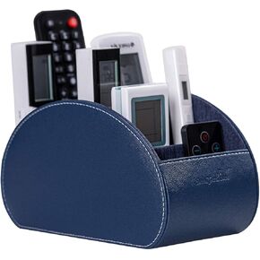 Remote Control Holder , PU Leather Organizer Box with 5 Compartments for Table Bed Office ,Remote Caddy Desktop Storage Home Accessories for Controllers , Media Player ,Make up Brush ,Pen (Brown-A)