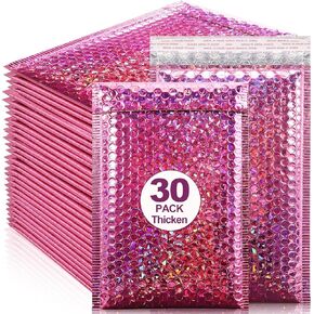 30 Pcs Holographic Bubble Mailers,11 x 7 Inch Metallic Bubble Mailers,Poly Padded Envelopes,Waterproof Shipping Bags,Self Sealing Thicken Cushion Envelopes for Mailing,Packing,Small Business